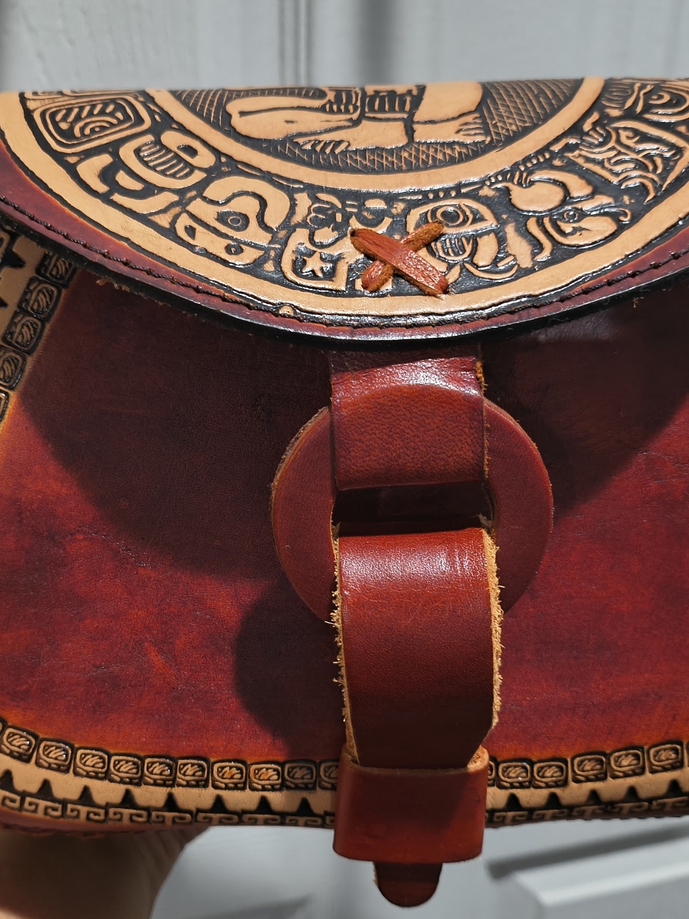 Handcrafted Red Leather Mayan Bag